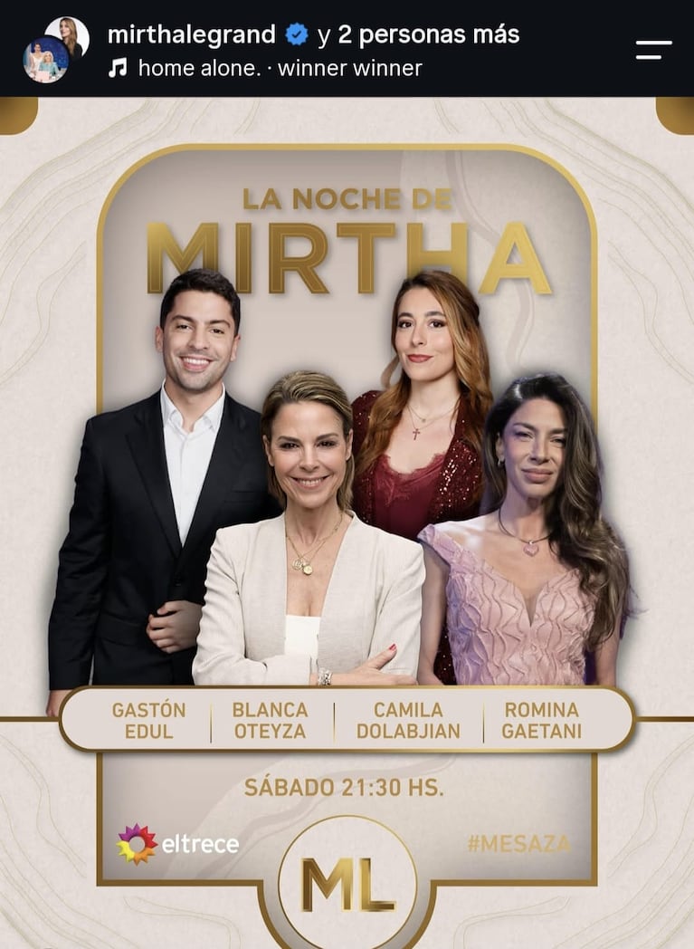 Los invitados de Mirtha Legrand del sábado 15 de agosto del 2026 (Foto: Instagram/@lamesazarg).