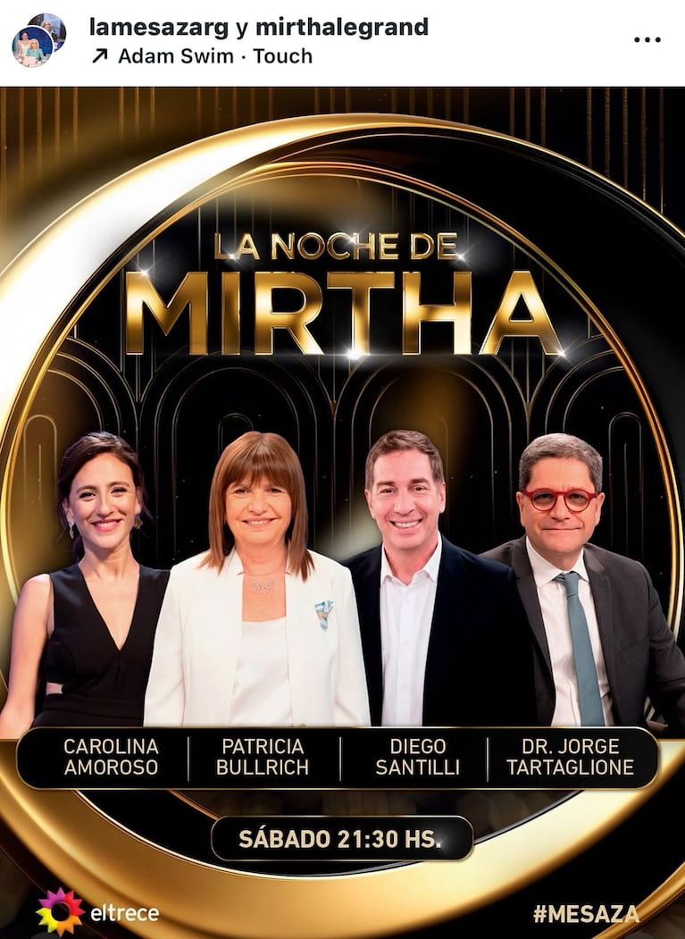 Los invitados de Mirtha Legrand del sábado 18 de octubre (Foto: captura de Instagram/@lamesazarg).