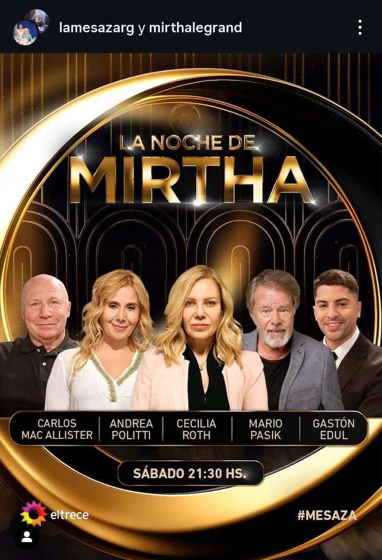Los invitados de Mirtha Legrand del sábado 2 de agosto del 2025 (Foto: captura de Instagram/@lamesazarg).