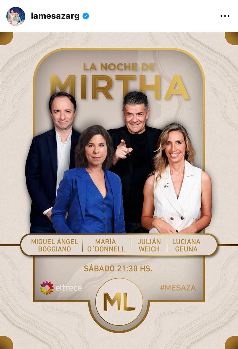 Los invitados de Mirtha Legrand del sábado 2 de mayo del 2026 (Foto: captura de Instagram/@lamesazarg).