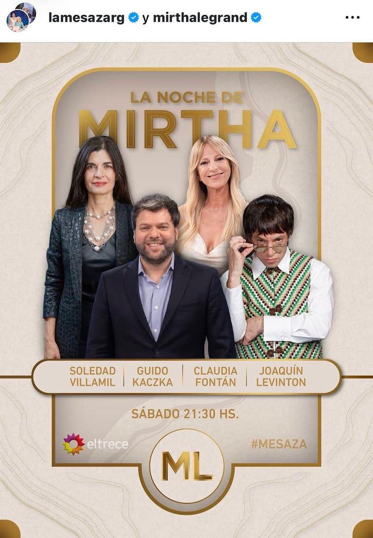 Los invitados de Mirtha Legrand del sábado 20 de junio del 2026 (Foto: Instagram/@lamesazarg).