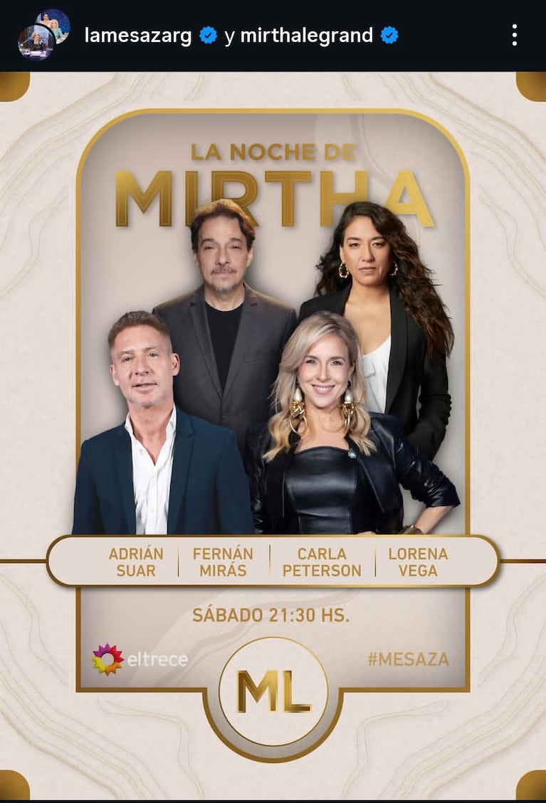 Los invitados de Mirtha Legrand del sábado 23 de mayo (Foto: Instagram/@lamesazarg).
