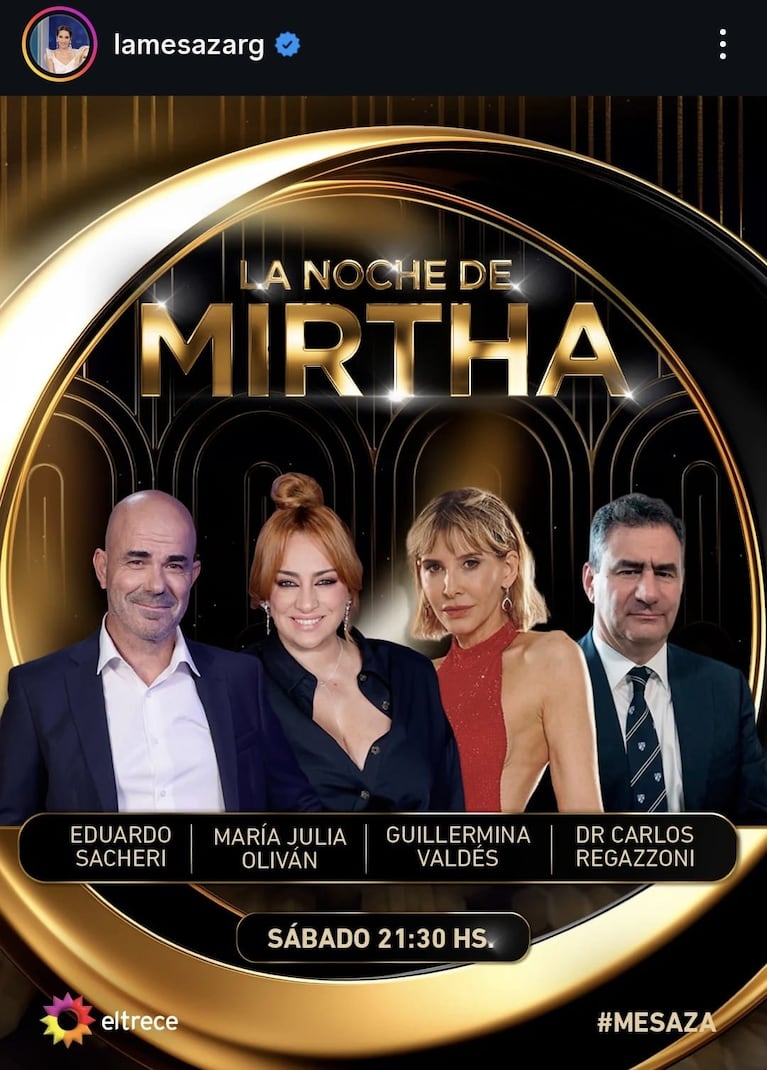 Los invitados de Mirtha Legrand del sábado 6 de diciembre (Foto: captura de Instagram/@lamesazarg).