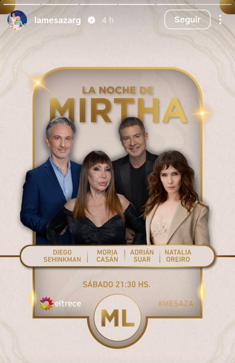 Los invitados de Mirtha Legrand del sábado 8 de agosto del 2026 (Foto: Instagram/@lamesazarg).