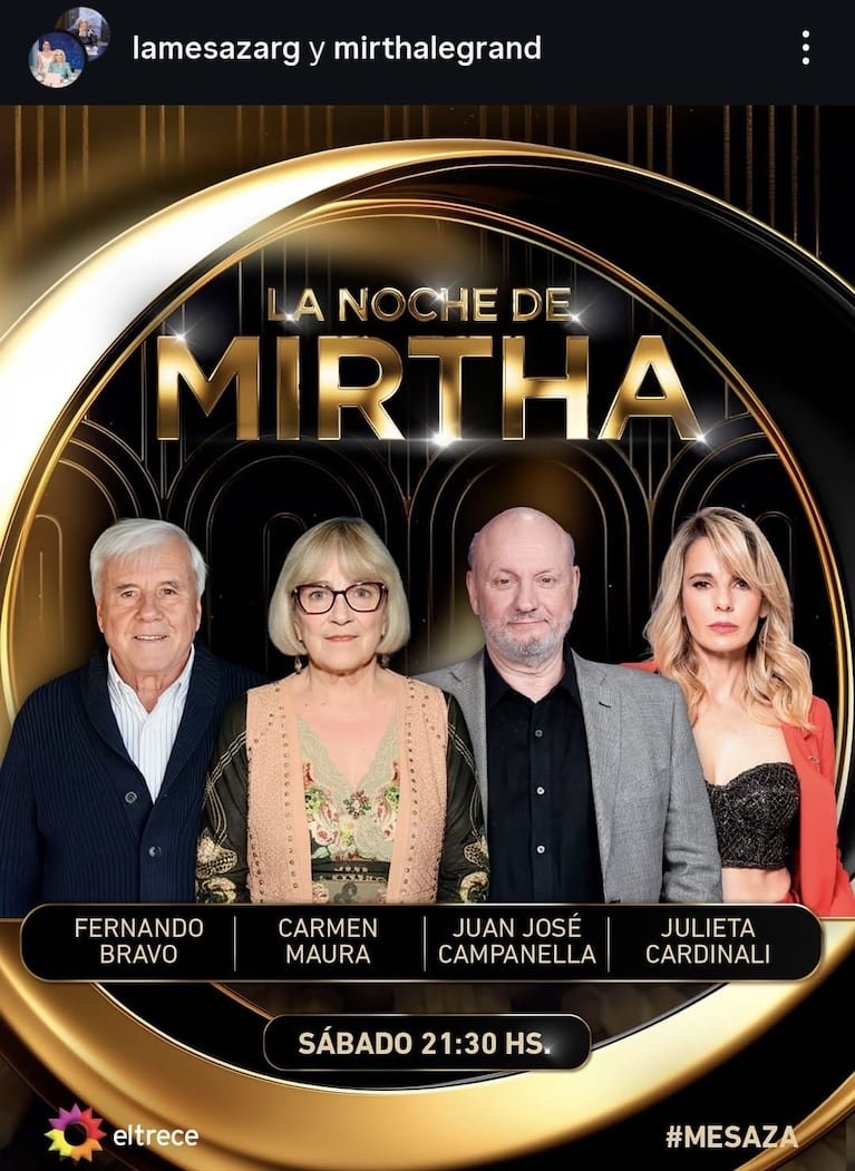 Los invitados de Mirtha Legrand del sábado 8 de noviembre (Foto: captura de Instagram/@lamesazarg).