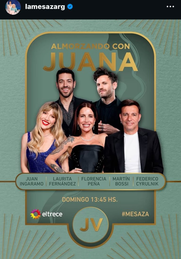 Los invitados del domingo 11 de enero del 2026 en Almorzando con Juana (Foto: Instagram/@lamesazarg).