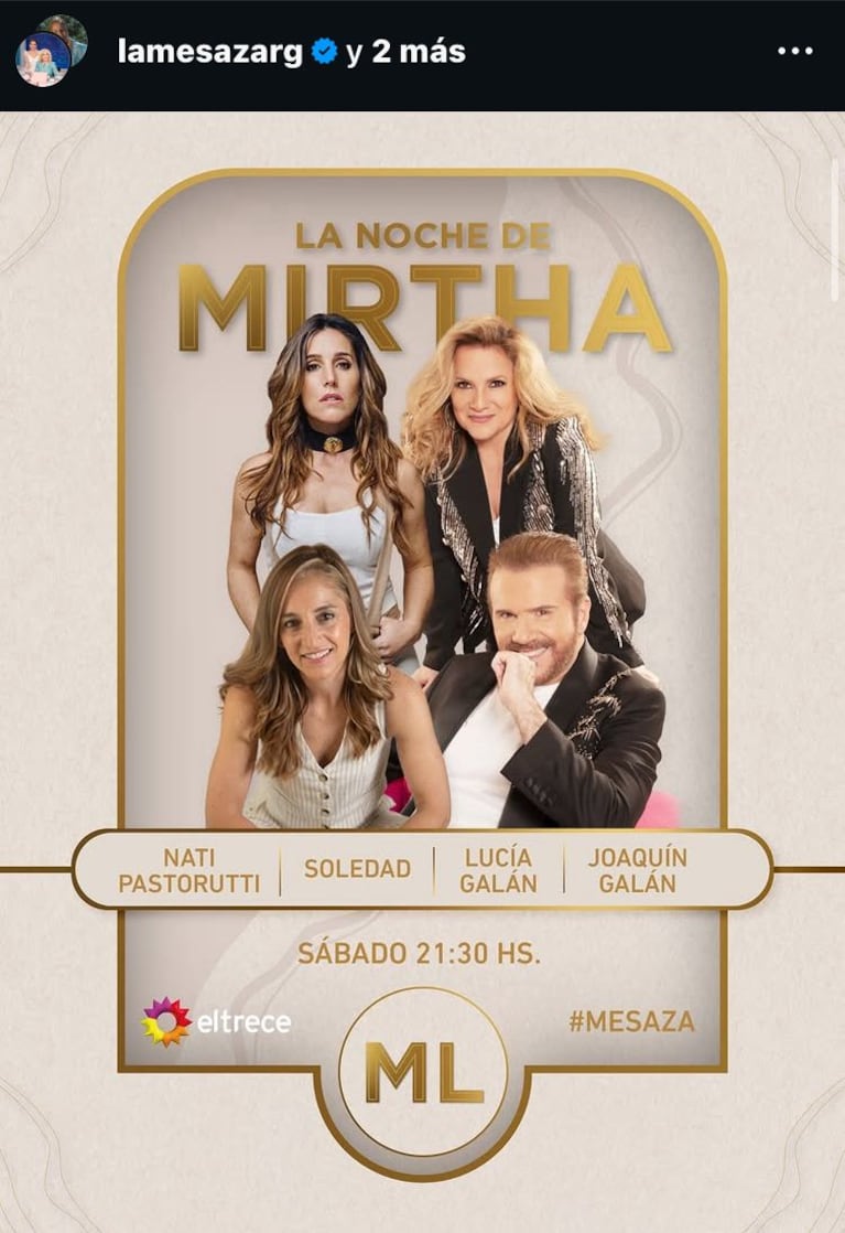 Los invitados del sábado de enero del 2026 en La Noche de Mirtha (Foto: Instagram/@lamesazarg).