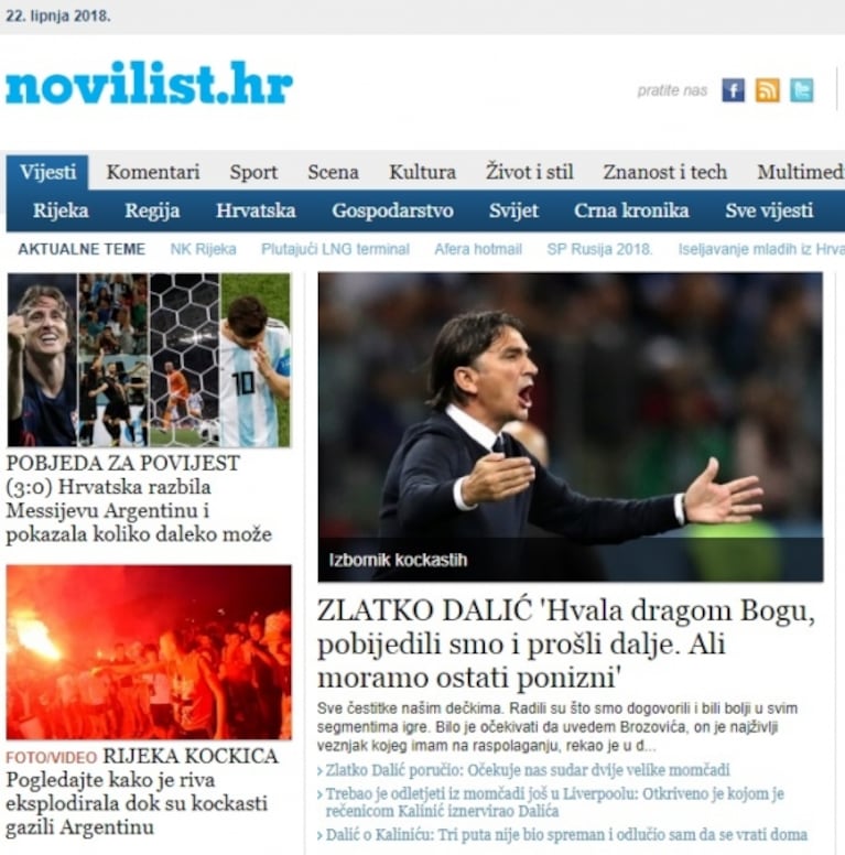 Los irónicos titulares de los diarios de Croacia tras ganarle a Argentina por 3 a 0: "¡Adiós, Leo Messi!"