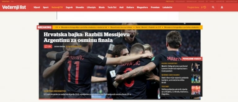 Los irónicos titulares de los diarios de Croacia tras ganarle a Argentina por 3 a 0: "¡Adiós, Leo Messi!"