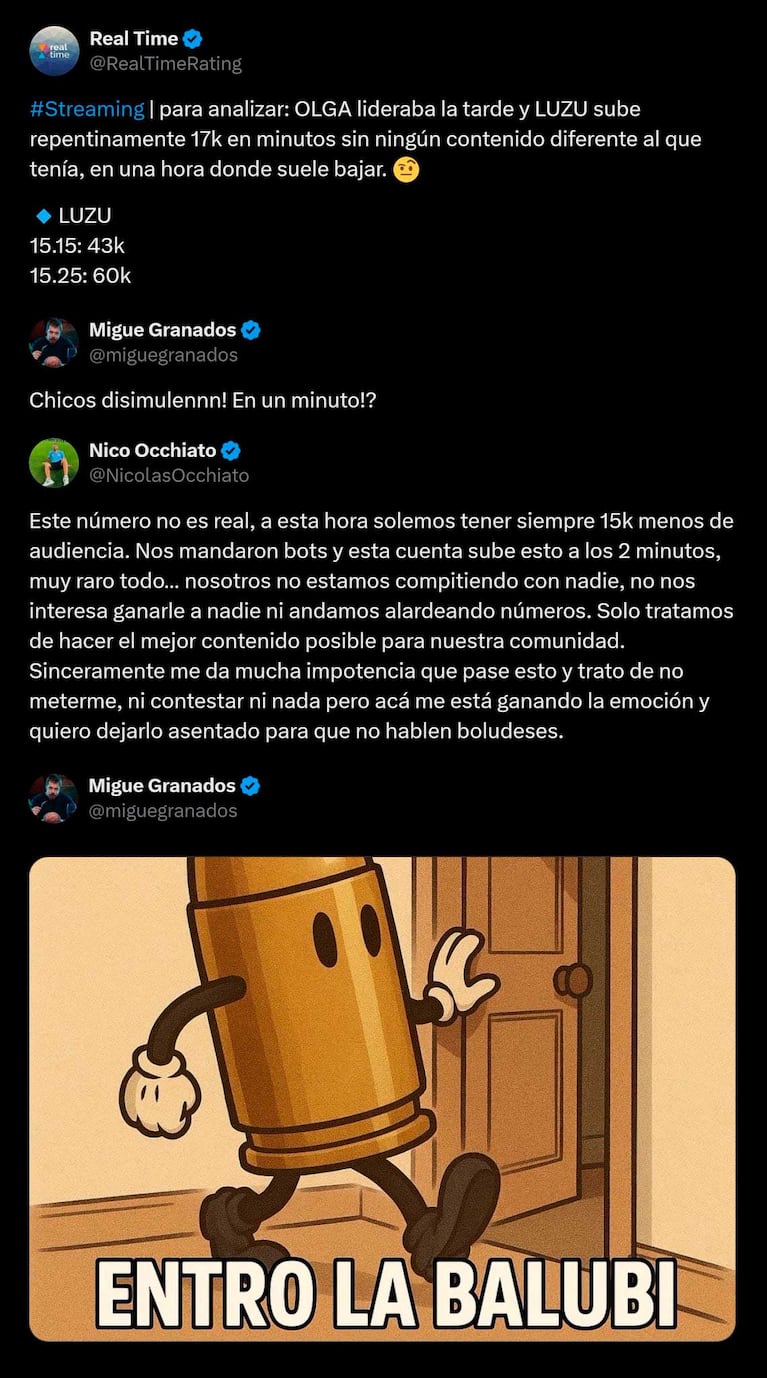 Los lapidarios tweets que intercambiaron Nico Occhiato y Migue Granados  (Foto: captura Twitter/ X)
