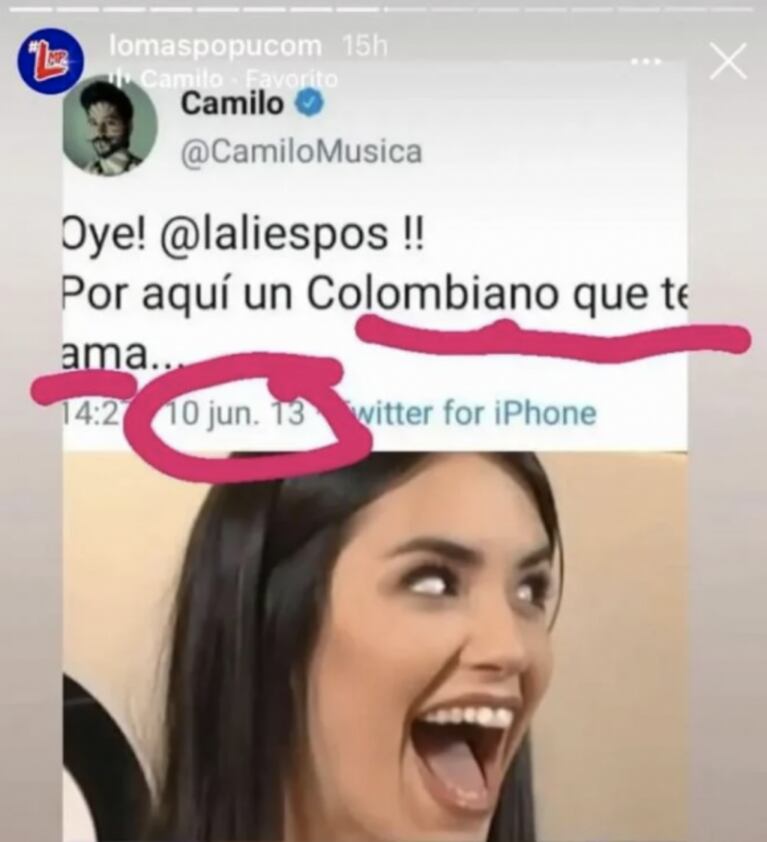 Los llamativos mensajes retro que Camilo Echeverry le dedicaba a Lali Espósito, antes de salir con Evaluna Montaner: "Aquí un colombiano que te ama"