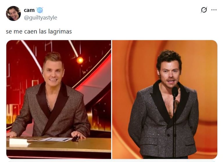 Los looks similares de Santiago del Moro y Harry Styles que marcan tendencia (Foto: captura de X/@guiltyastyle).