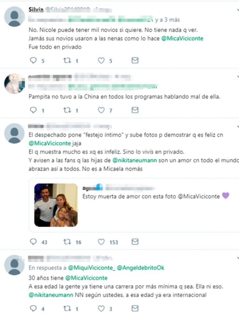 Los "me gusta" más filosos de Nicole Neumann contra Fabián Cubero y Mica Viciconte: "Poco hombre"