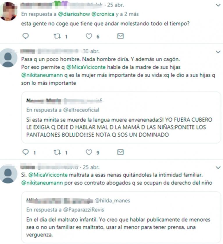 Los "me gusta" más filosos de Nicole Neumann contra Fabián Cubero y Mica Viciconte: "Poco hombre"