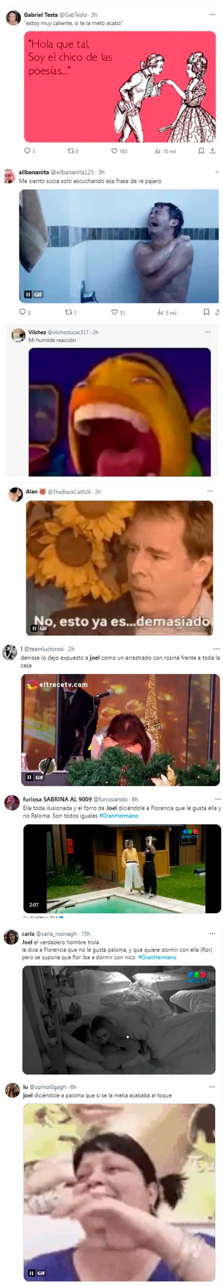 Los memes de Joel y Paloma en Gran Hermano (Fotos: Twitter / X)
