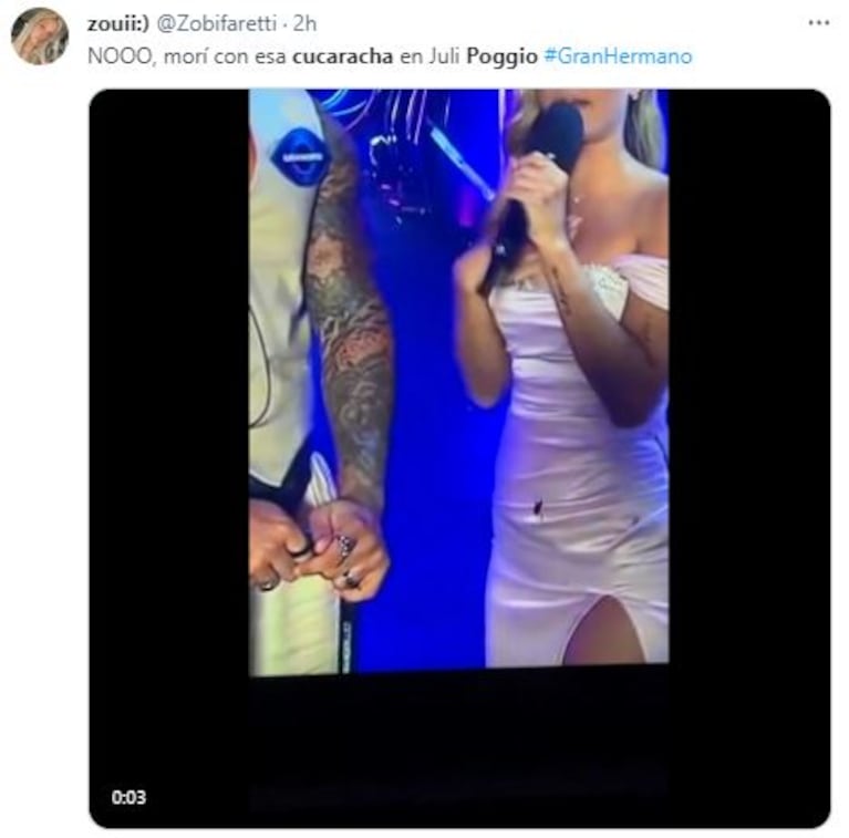 Los memes de la cucaracha en el vestido de Julieta Poggio en Gran Hermano (Imagen: Twitter/X)