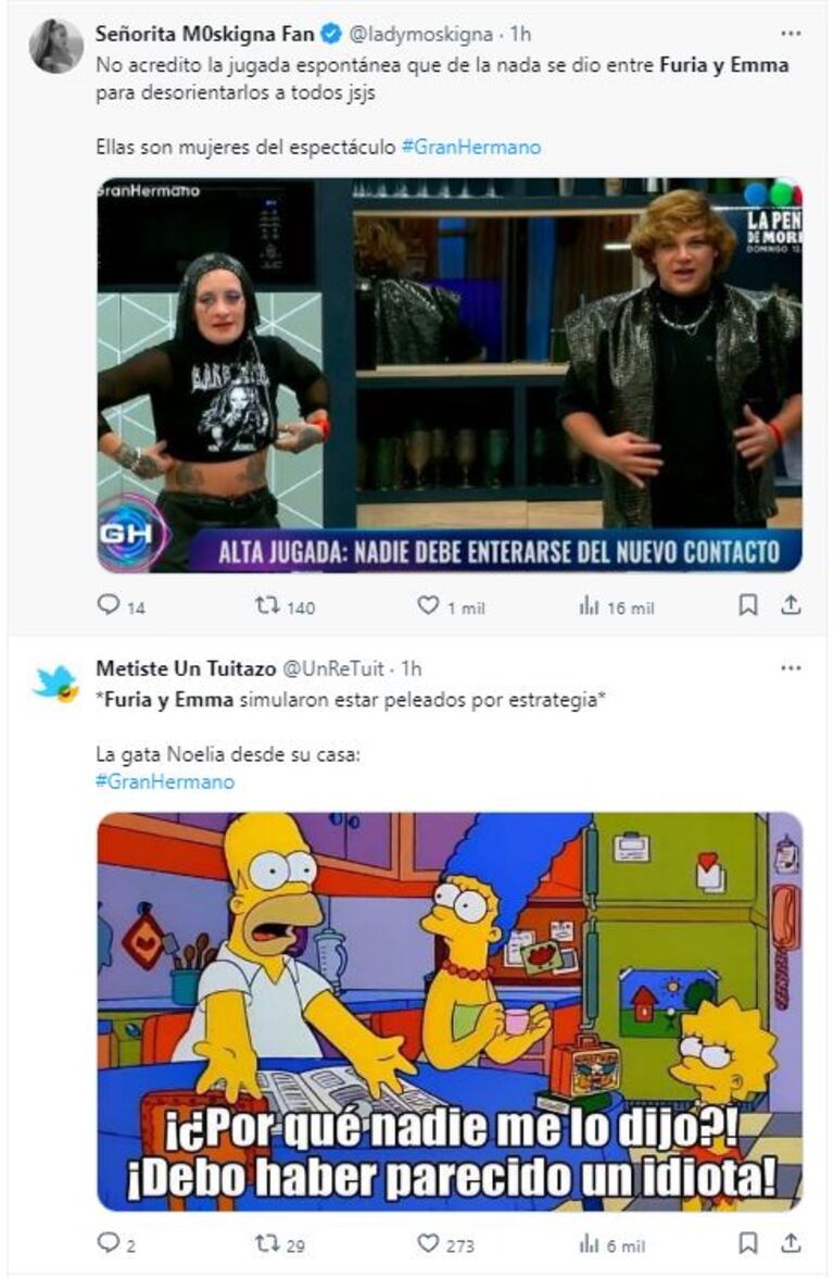 Los memes de la reconciliación de Furia 
 y Emma en Gran Hermano (Foto: Twitter / X)