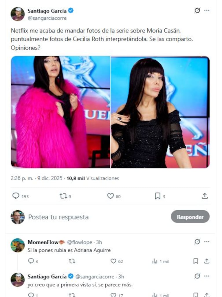 Los memes de las fotos de Cecilia Roth como Moria Casán (Foto: Twitter / X)