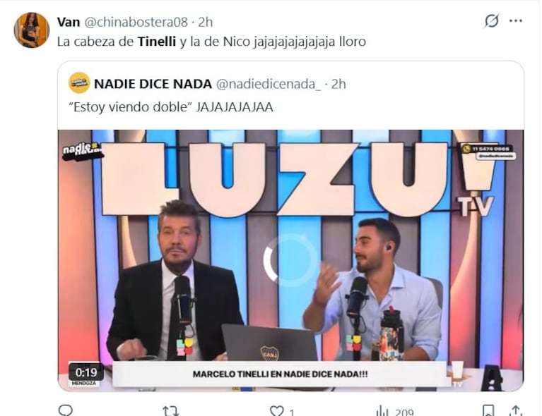 Los memes de Marcelo Tinelli y Nicolás Occhiato juntos en Luzu TV (Foto: captura de X)