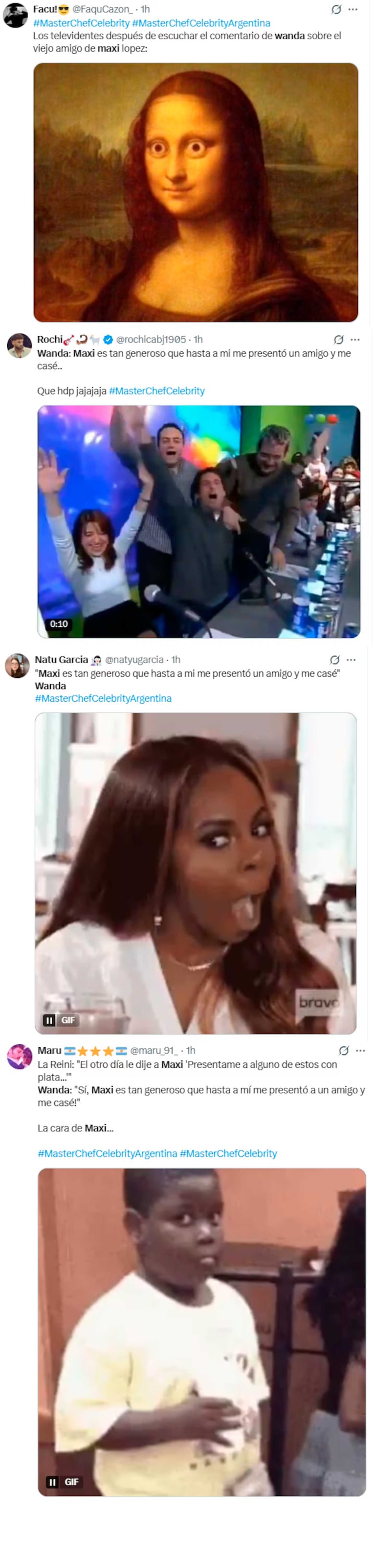 Los memes de Wanda Nara y Maxi López tras el nuevo y divertido cruce en MasterChef (Fotos: capturas Twitter/ X)