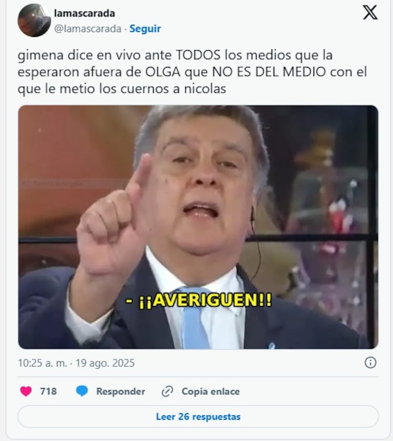 Los memes explotaron tras la confesión de Gimena Accardi sobre su infidelidad a Nicolás Vázquez. Crédito: X