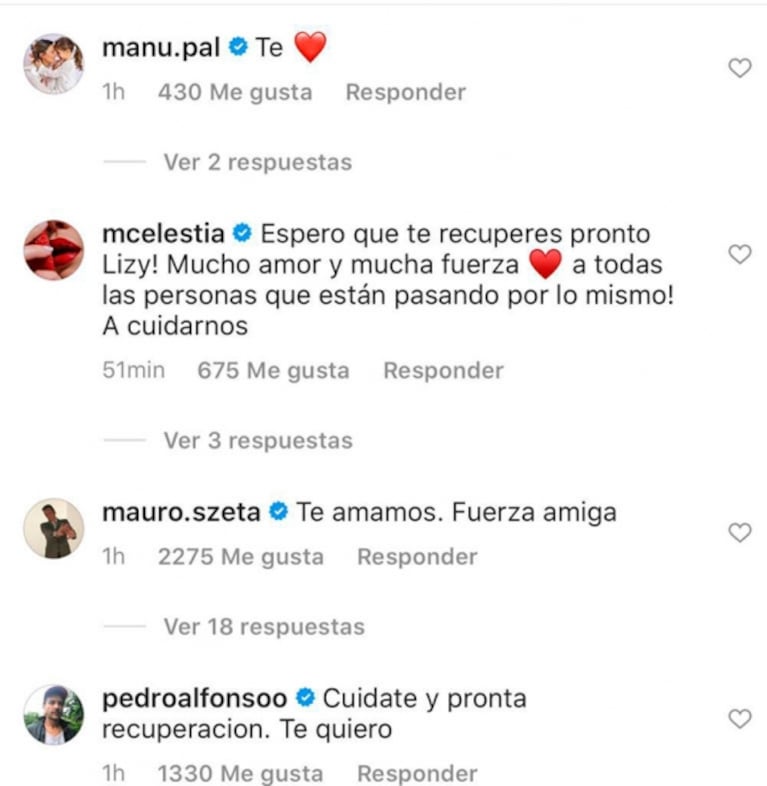 Los mensajes de aliento de los famosos a Lizy Tagliani tras contar que tiene coronavirus