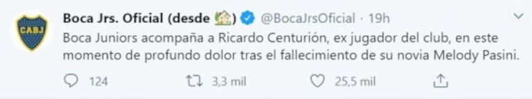 Los mensajes de apoyo de Boca, Vélez y Racing para Ricardo Centurión, tras la muerte de su novia