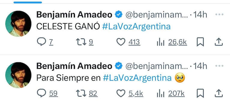 Los mensajes de Benjamín Amadeo al ver La Voz Argentina (Foto: X @benjaminamadeo)