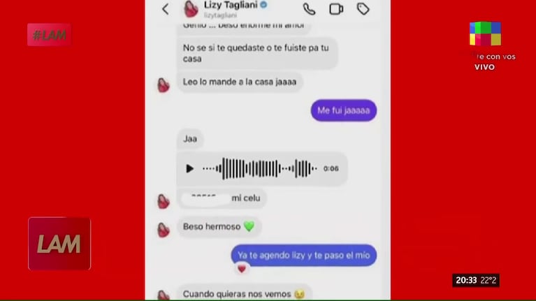 Los mensajes de Lizy Tagliano al ex de Marcela Tauro (Foto: captura de América).