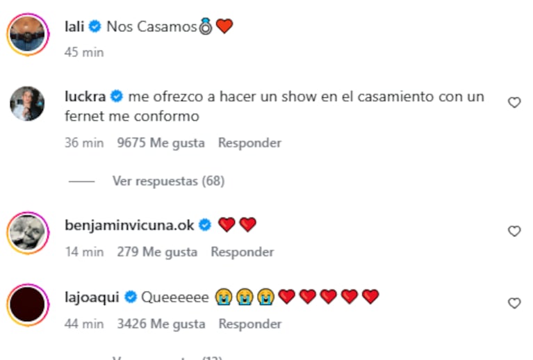 Los mensajes de los famosos al anuncio de casamiento de Lali y Pedro