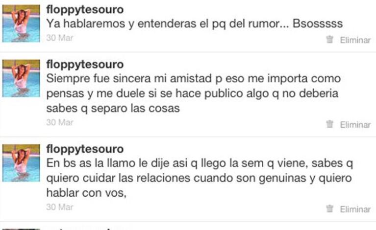 Los mensajes de Twitter que mostró Andrea Estevez en BdV.