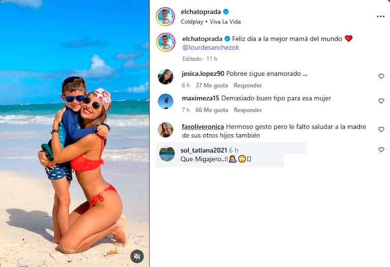 Los mensajes que le dejaron al Chato Prada en su saludo a Lourdes por el Día de la madre (Foto: captura Instagram)