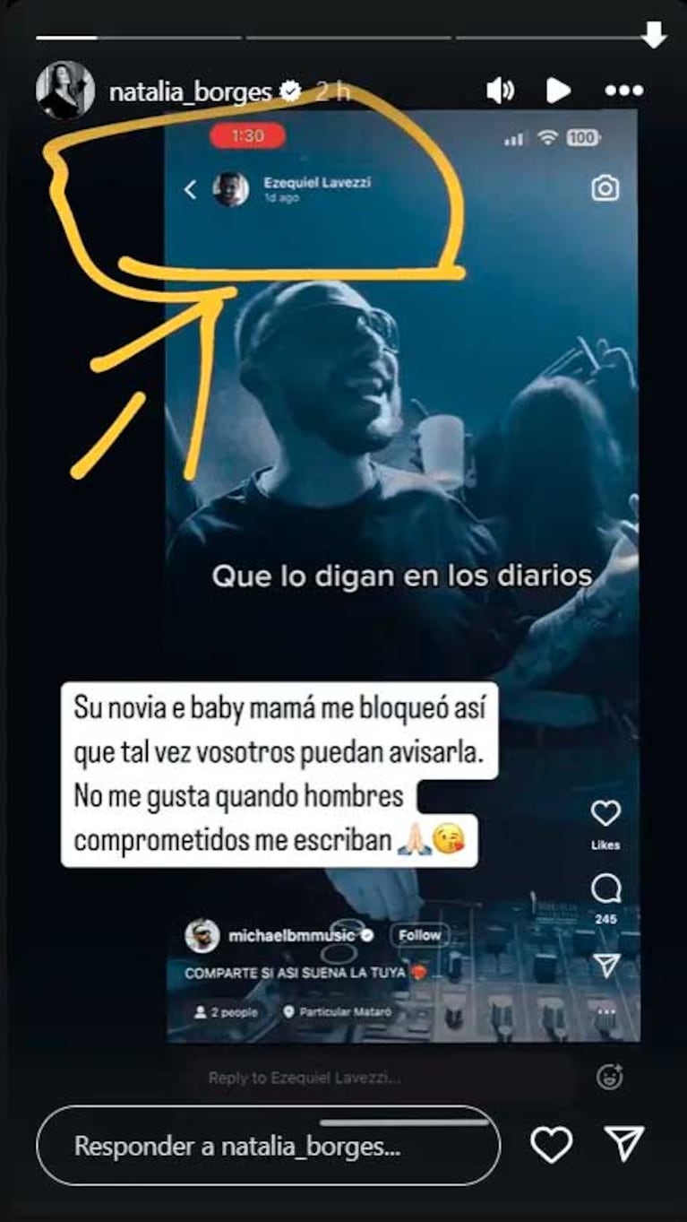 Los mensajes que Natalia Borges dice que le envió el Pocho Lavezzi (Foto: Instagram)