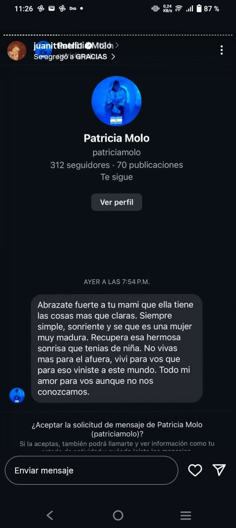 Los mensajes que replicó Juana Tinelli en Stories.