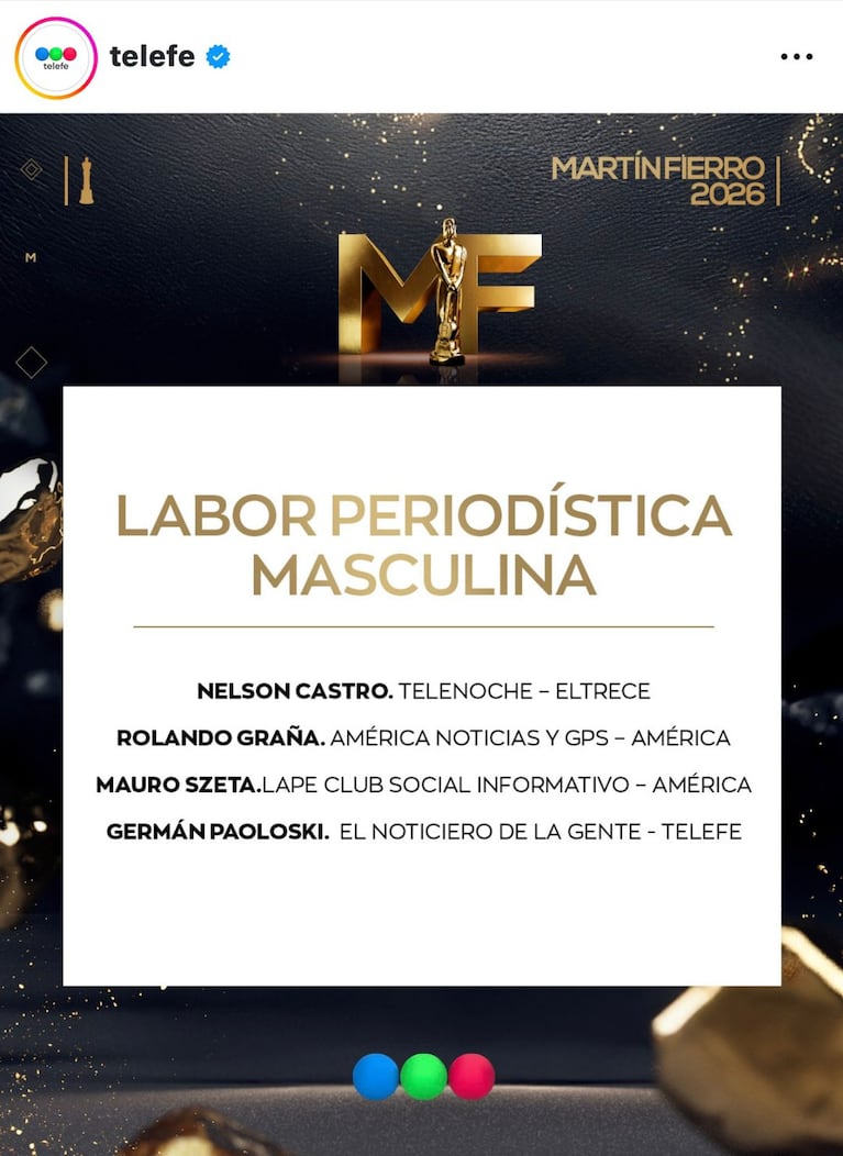Los nominados a los Martín Fierro de TV 2026 (Foto: Instagram/@telefe).