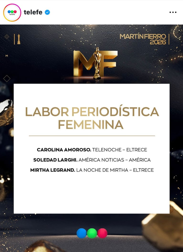 Los nominados a los Martín Fierro de TV 2026 (Foto: Instagram/@telefe).