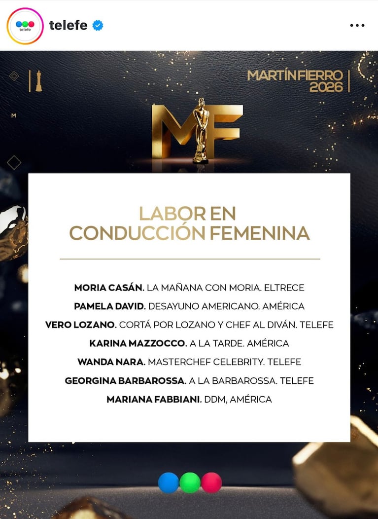 Los nominados a los Martín Fierro de TV 2026 (Foto: Instagram/@telefe).