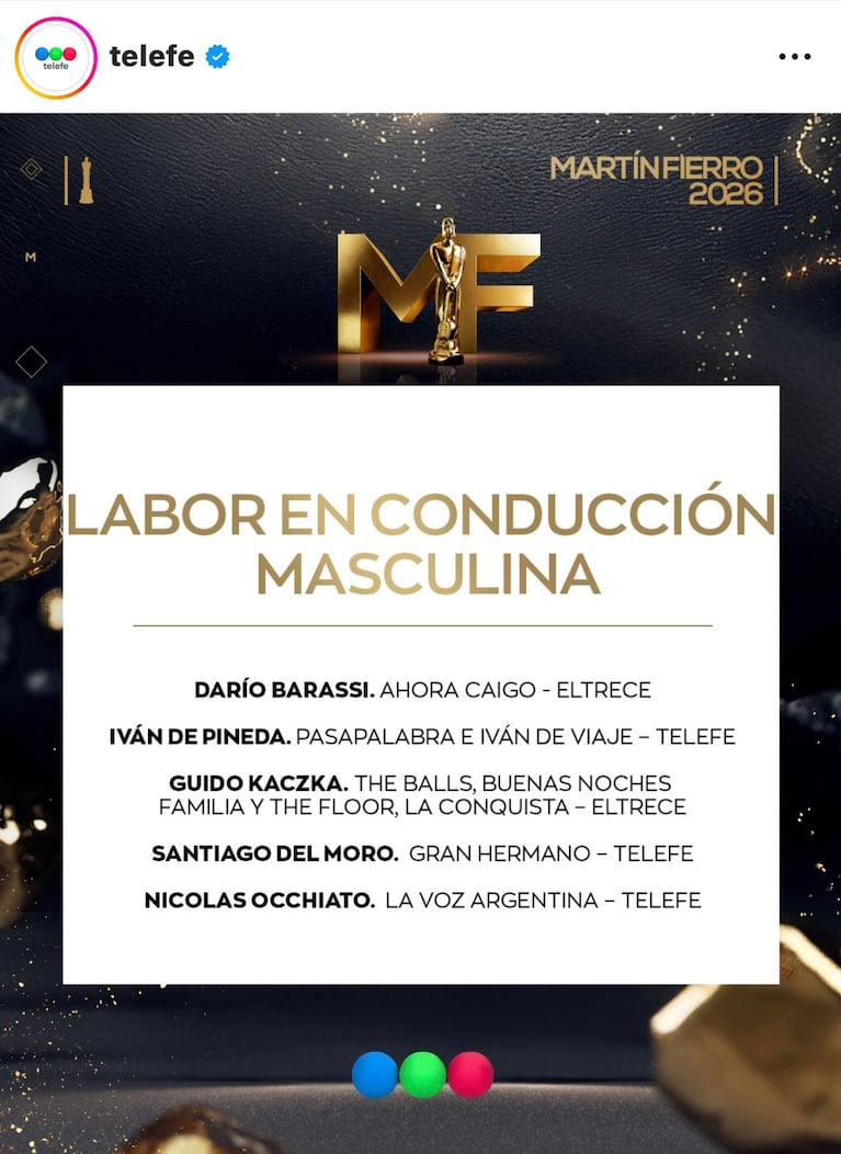 Los nominados a los Martín Fierro de TV 2026 (Foto: Instagram/@telefe).
