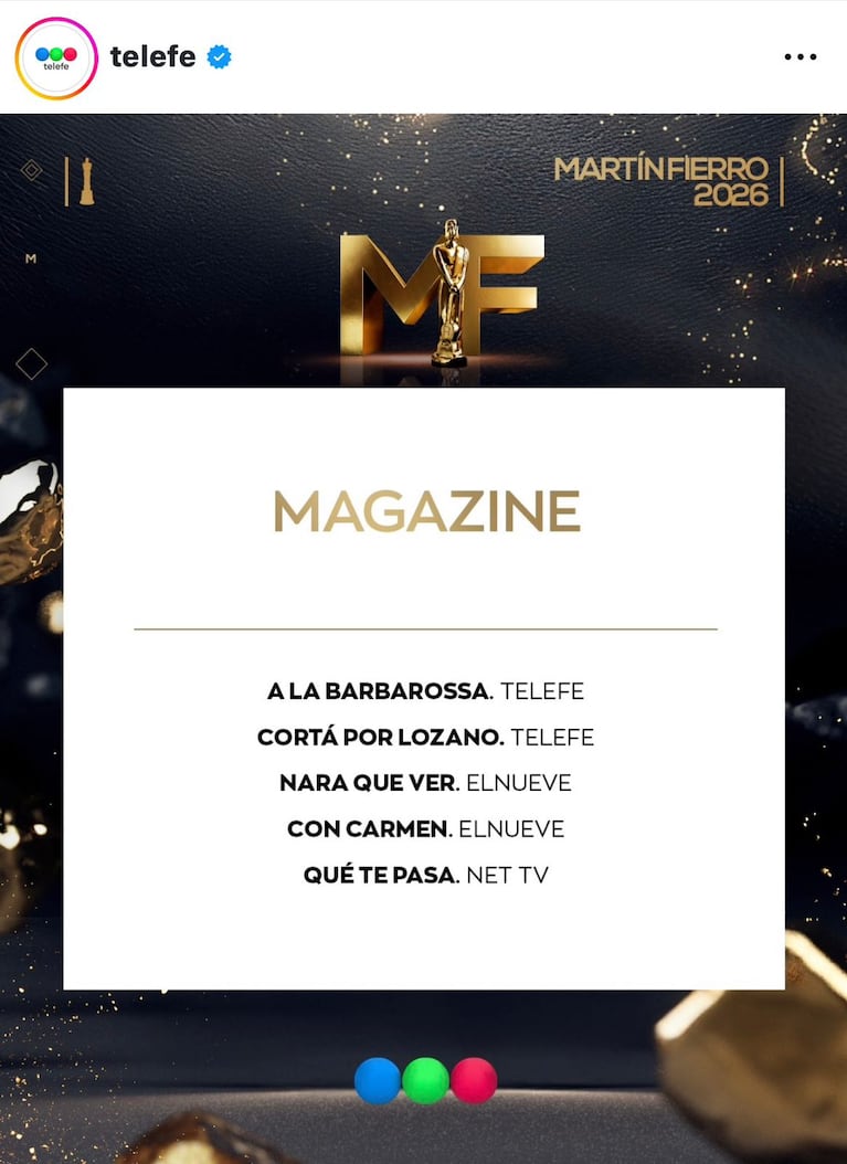 Los nominados a los Martín Fierro de TV 2026 (Foto: Instagram/@telefe).