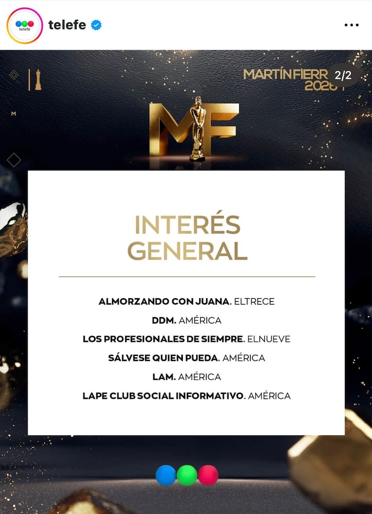 Los nominados a los Martín Fierro de TV 2026 (Foto: Instagram/@telefe).