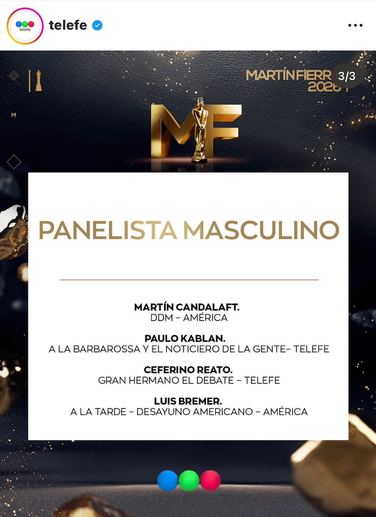 Los nominados a los Martín Fierro de TV 2026 (Foto: Instagram/@telefe).