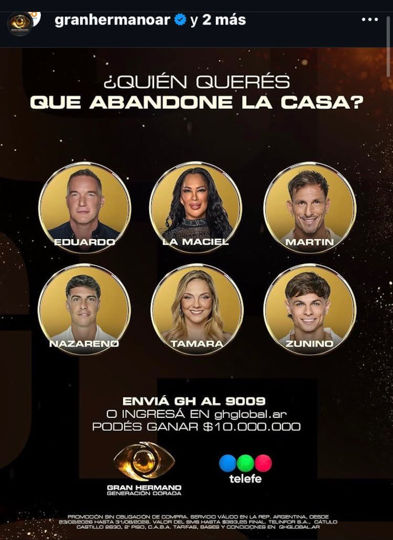 Los nominados de Gran Hermano para la gala del lunes 20 de abril (Foto: captura de Instagram/@granhermanoar).