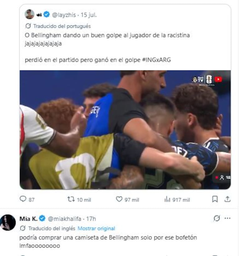 Los "palitos" de Mía Khalifa a la Selección Argentina (Foto: X.com / @miakhalifa)