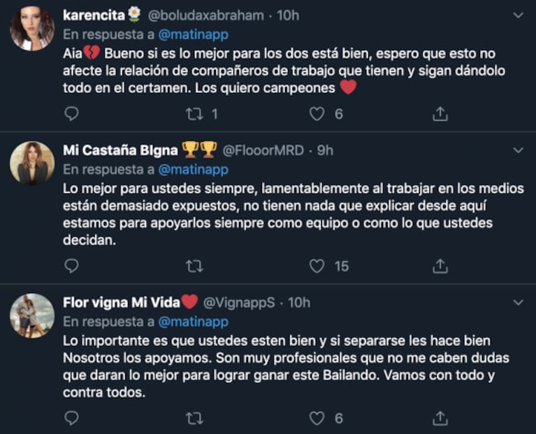 Los particulares "me gusta" de Mati Napp a mensajes de usuarios en Twitter, tras su separación de Flor Vigna