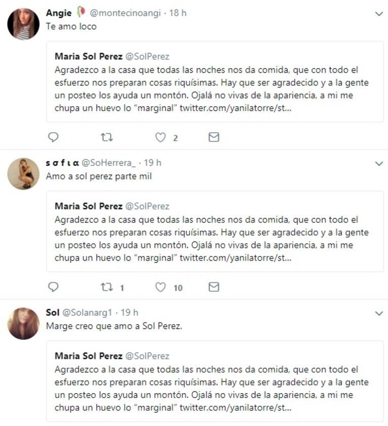 Los picantes "me gusta" de Sol Pérez tras su pelea con Yanina Latorre por catalogar su foto de "marginal"