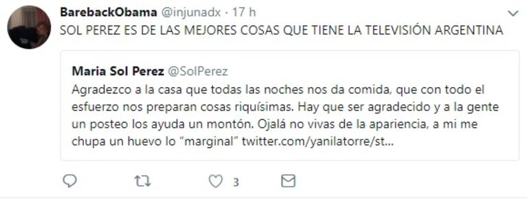 Los picantes "me gusta" de Sol Pérez tras su pelea con Yanina Latorre por catalogar su foto de "marginal"
