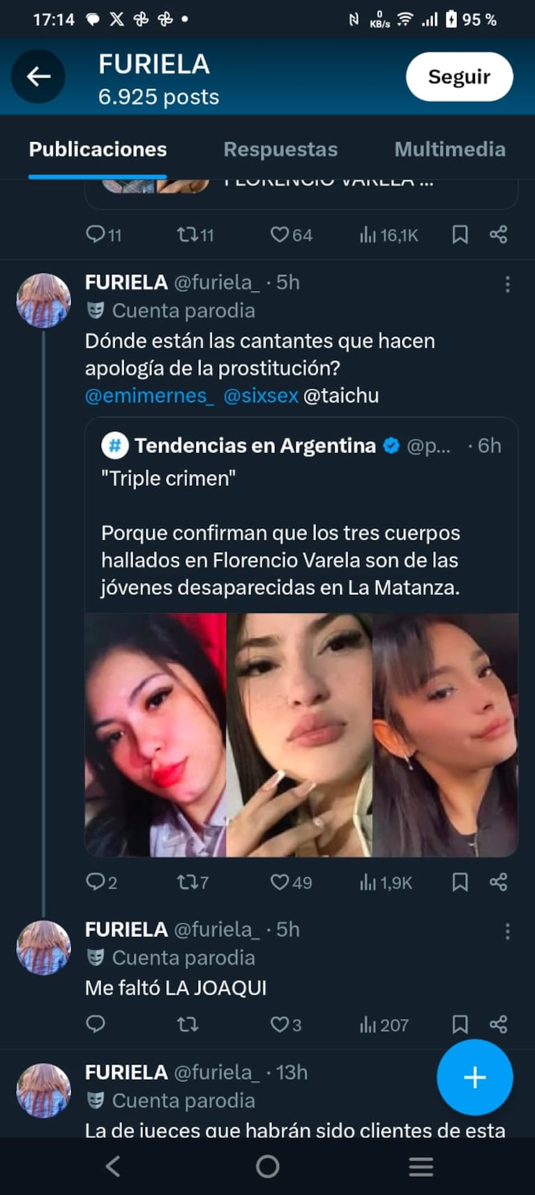 Los posteos contra La Joaqui por el triple femicidio.