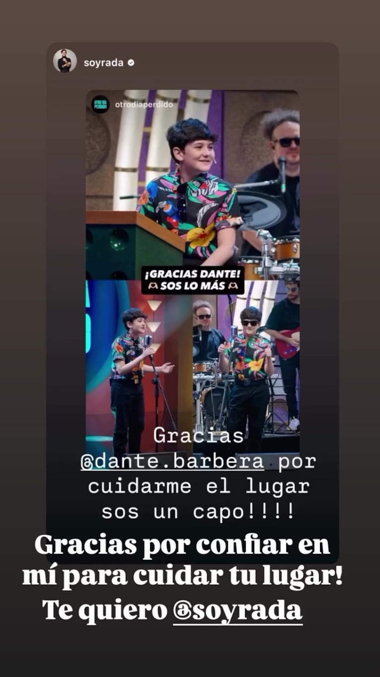 Los posteos de Dante Barbera tras su paso por Otro Día Perdido junto a Mario Pergolini (Foto: captura Instagram @dante.barbera)