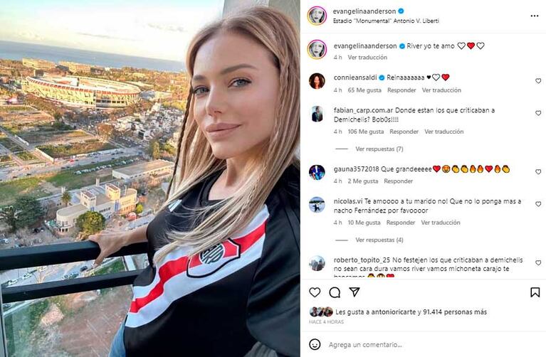 Los posteos de Evangelina Anderson tras el triunfo de River Plate (Foto: Instagram @evangelinaanderson)