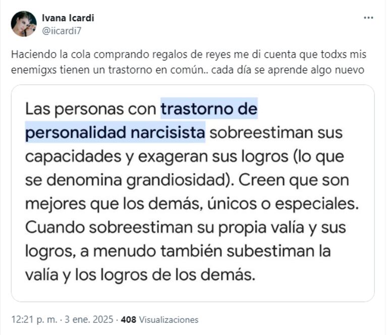 Los posteos de Ivana Icardi contra Wanda Nara.